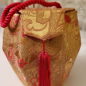 Asian Style Petite Hand Held Silk Stitched Bag Nw… - image 1